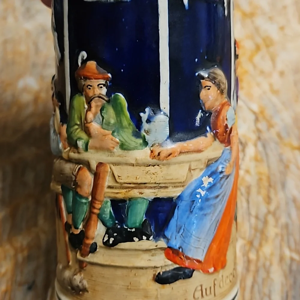 GERZ 3D German Ceramic Lidded Beer Stein Mug Cup